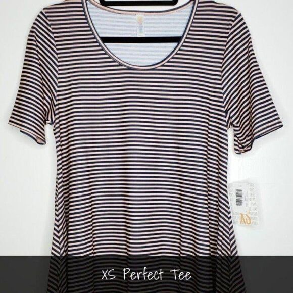 LuLaRoe Perfect T XS Black Pink Stripes NEW - Picture 1 of 1